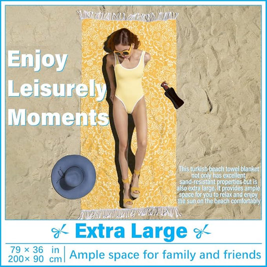 Thin Turkish Beach Towel Lightweight Soft Cotton Extra Large XL Oversized Sand Free Sandproof Absorbent Quick Dry Towels Cloud Bath Pool Travel Compact Essentials Accessories for Adult Gifts