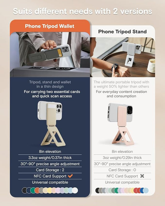 MOFT Phone Tripod Wallet for iPhone, Mulit-Angles, Lightweight & Portable Phone Stand, MOVAS Vegan Leather Magnetic Wallet, Strong Magnets, NFC Card Holder,Travel Essential, Taupe (with Card Slot)