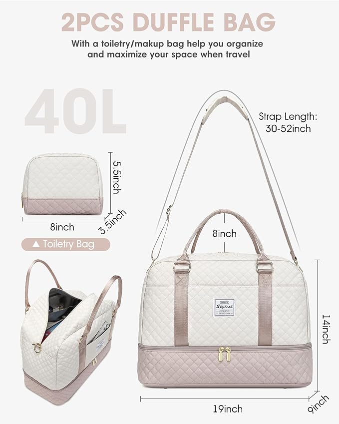 Travel Duffle Bag Weekender for Women: Travel Duffel Bag Carry-On Overnight Bag with Shoe Compartment & Wet Pocket Large Weekend Tote Bag withGym Duffel Bag for Hospital Beige
