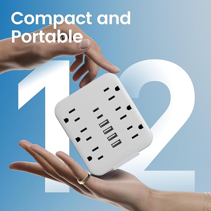 Multi Plug Wall Outlet Extender with USB Ports: 6 AC Outlets, 6 USB Ports (2 USB C), Wall Plug Power Strip, USB Plug Adapter for Wall Outlet, Outlet Splitter for Home Office Travel Cruise Essentials