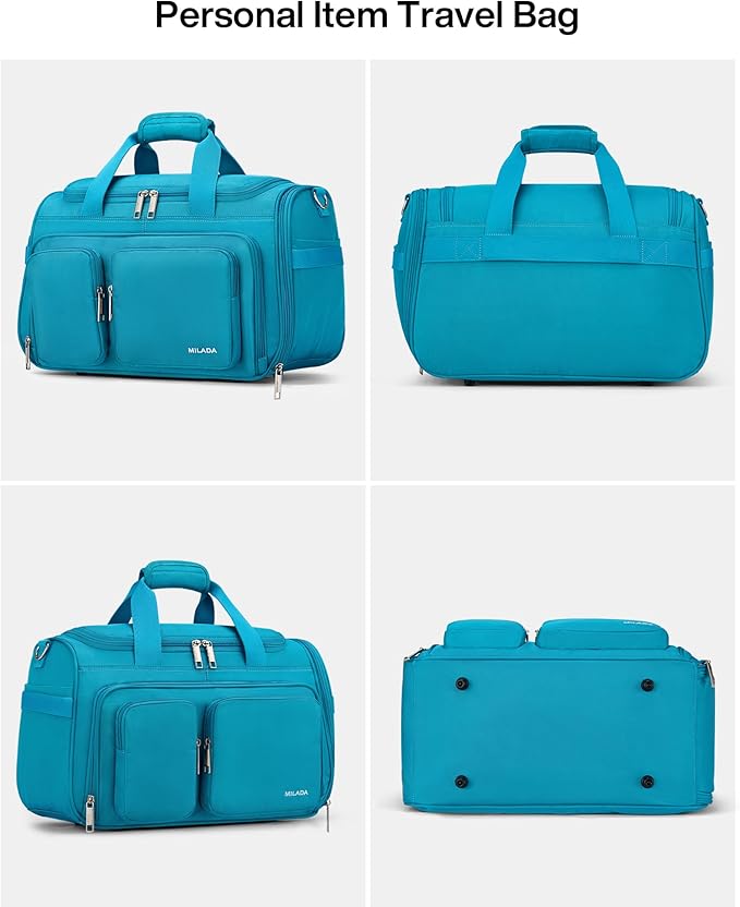 MILADA Underseat Carry On Luggage Bags for Travel Lightweight Foldable Carry On Bags for Airplanes Small Duffle Bag for Men Women Personal Weekend Overnight Travel Tote Bags, Caribbean Blue