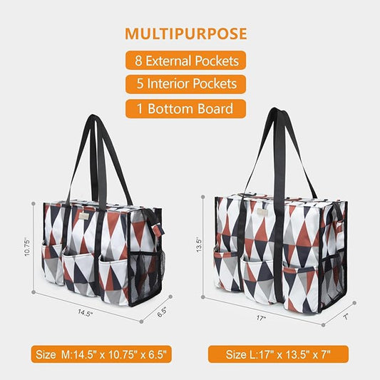TOPDesign Utility Water Resistant Tote Bag with 13 Pockets, Top Zipper Closure & Thick Bottom Support, for Working Women