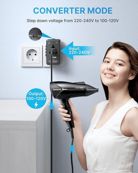 220V to 110V Travel Voltage Converter, VINTAR 2000W International Universal Voltage Converter US to Europe Adapter with 4 USB Ports (2 USB C), Step Down Power Converter Adapter Combo for US EU UK AUS