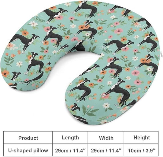 Premium Memory Foam Travel Pillow, Italian Greyhound U-Shaped, Head Support U-Shape for Bus Airplane Restful Sleep, Washable Breathable Cover