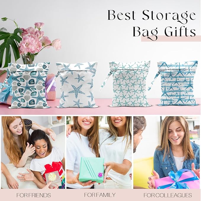 4 Pcs Wet Bag, Wet Dry Bag, Waterproof Bag, Swimsuit, Beach Bag, Wet Bag for Pool, Beach, Diapers, Nanobag, Cruise Ship Essentials, Starfish Accessories Travel Essentials for Women