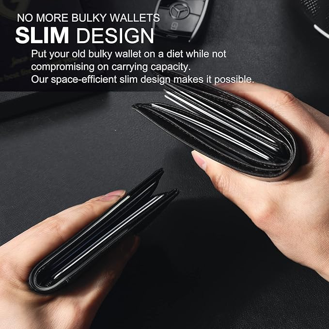 GSOIAX Mens Slim Wallet for Men Minimalist Genuine Leather Carbon Fiber Rfid Blocking Bifold Credit Card Holder With Gift Box (Black)