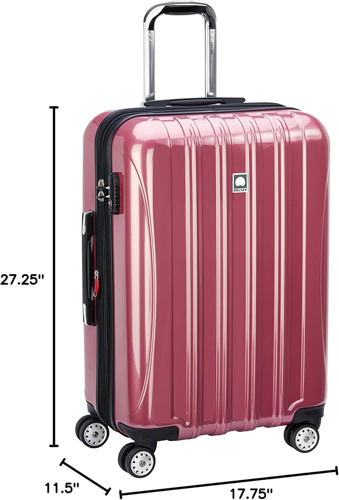 DELSEY PARIS Helium Aero Hardside Expandable Luggage with Spinner Wheels, Peony Pink, Checked-Medium 24 Inch