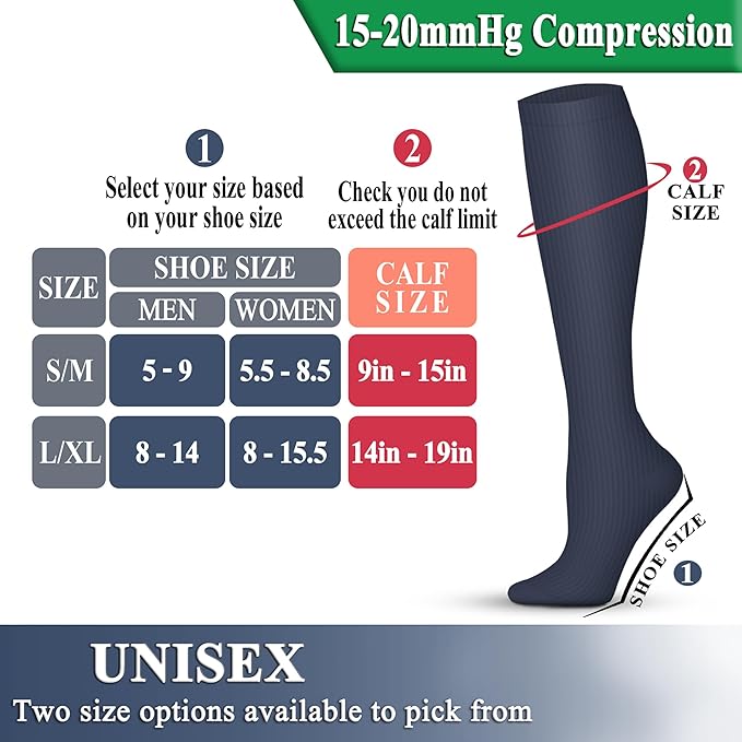 QUXIANG Copper Compression Socks for Women & Men Circulation (8 Pairs) - Best for Running Athletic Cycling - 15-20 mmHg