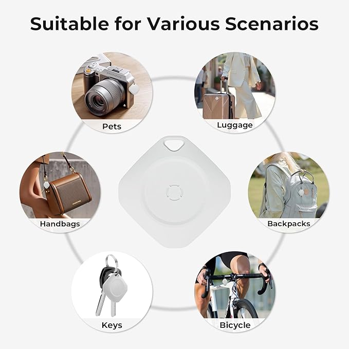 Air Tracker Tags 4 Pack Tag Set, Compatible with Apple Find My App (iOS Only), Key Finder and Item Tracker Smart Tag for Keys, Bags, Luggage, Pets, Wallet,Loud Beep,Replaceable Batteries(White)