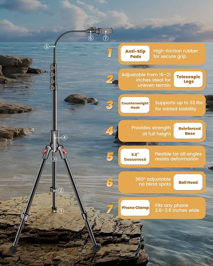 CAMBOFOTO 84" Phone Tripod, Tall Tripod Stand for Selfies with Flexible Gooseneck & Remote, Compatible with iPhone Android, Travel/Gopro/Ring Light/Webcam/Video Recording/Vlogging