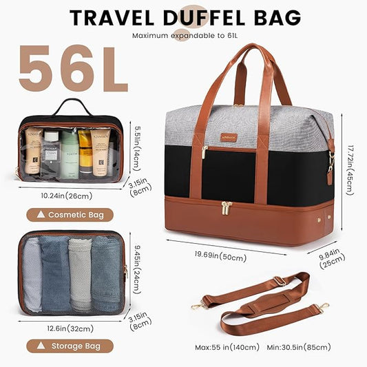 LOVEVOOK Weekender Bag, Large Travel Duffel Bag for Women with 2 Packing Cubes, Carry on Overnight Bag with Shoe Compartment, Mom Hospital Bags for Labor and Delivery