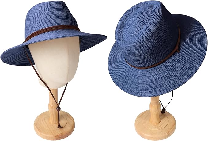 DRESHOW Women Straw Panama Hat Travel Fedora Beach Sun Hat Summer Wide Brim Straw Roll up Hat UPF 50+