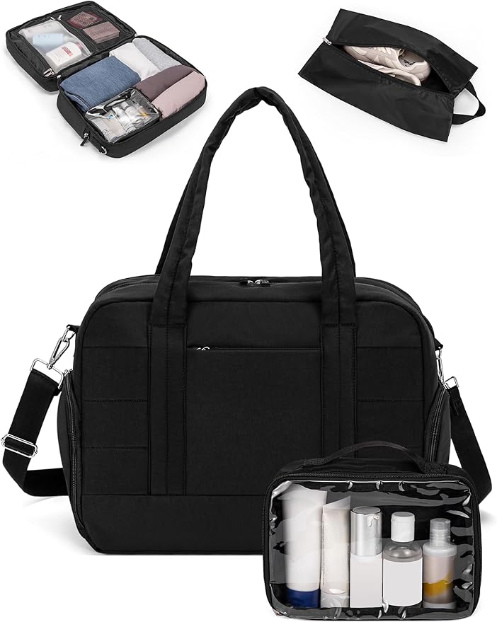 CLUCI Weekender Travel Bag for Women Puffer Tote Bag Carry On Duffle Overnight Bags with Shoe Compartment