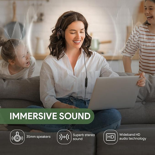 Yealink UH46 USB Headset with Mic, Wired Headset with 3 Noise Cancelling Microphones for PC/Computer/Laptop, Teams Certified, in Line Controls for Home Office Online Meetings, Plug & Play USB-C/A