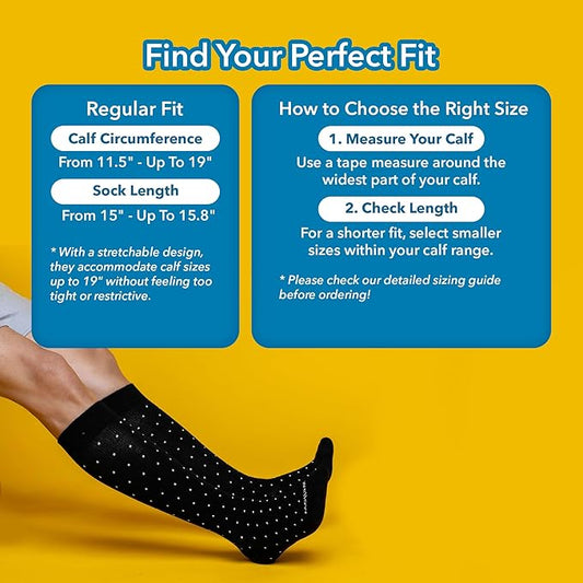 Wellow Premium Socks (Compression Socks - Regular) for Men & Women, Made with Viscose from Bamboo, Knee High, 18-25 mmHg