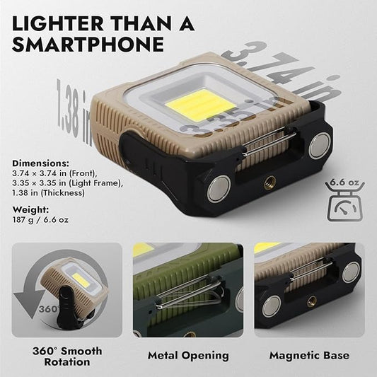 WARSUN 1000 Lumens Rechargeable Work Light β Portable LED Camping Lantern with Tripod Mount, Type-C Charging, Magnetic Base, Hanging Hook, Multi Lighting Modes,for Outdoor,Hiking,Camping