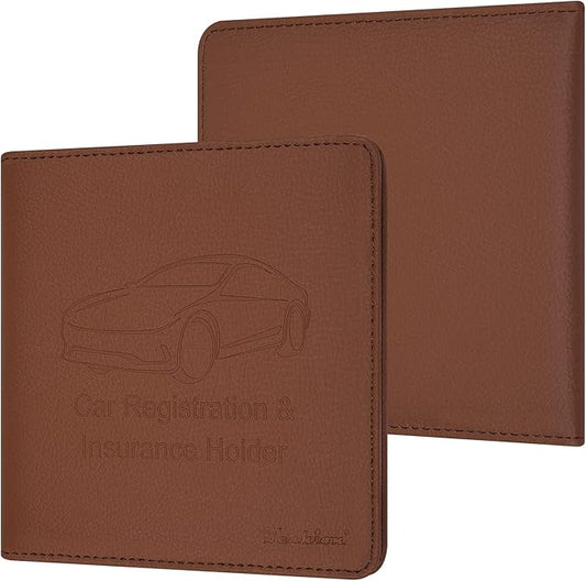 Car Insurance and Registration Holder, 5.5 x 5 Inch PU Leather Vehicle Glove Box Organizer Wallet Case for Insurance Card, Driver License, Paperwork - Brown