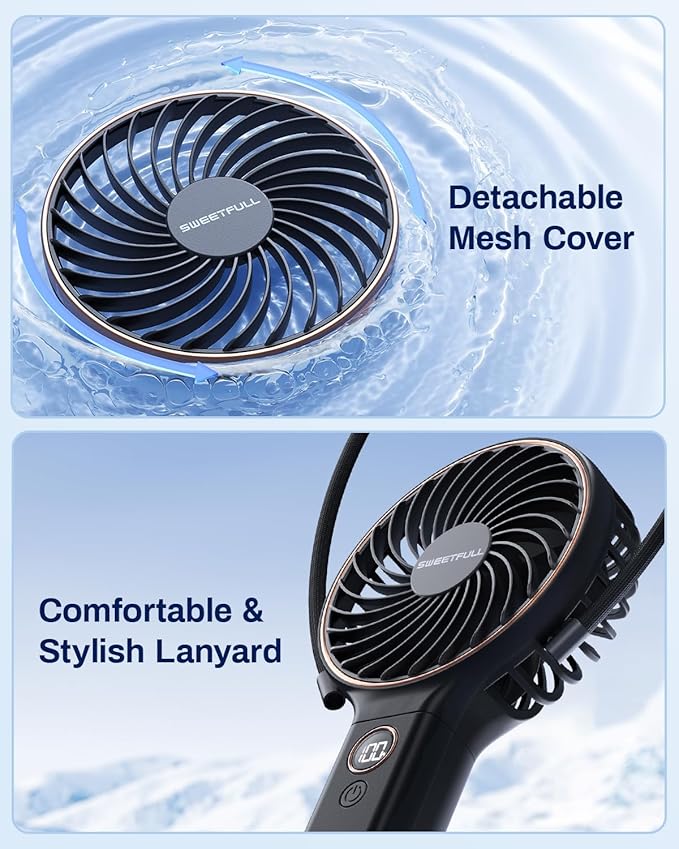 SWEETFULL Handheld Portable Fan, 5000mAh Rechargeable Battery, 6 Speed Wind, LED Digital Display, Foldable Electric Personal Mini Travel Fan with Backup Power, Summer Essentials Gifts for Women Girl