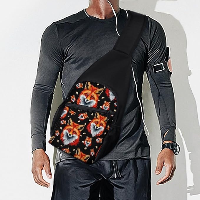 SWEET TANG Fashion Sling Backpack for Men Women, Lightweight Sling Shoulder Bag, Outdoor Chest Crossbody Bike Gym Runner Daypack with Adjustable Strap, Fox Face Art