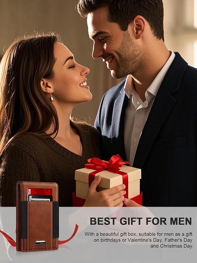 Wallet for Men Slim Leather Wallets for 13-17 Cards, RFID Blocking Thin Card Holder Wallet with ID Window & Large Capacity Cash Slot, Minimalist Bifold Small Wallet for Front Pocket, Gift for Men