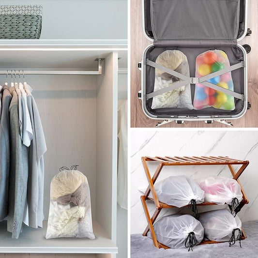 32 Pcs Shoe Bags for Travel,PLULON 15.7" x 11.8" Clear Drawstring Storage Plastic Bags Shoes Organizer for Packing Waterproof Dustproof Women Men Portable Travel Essentials