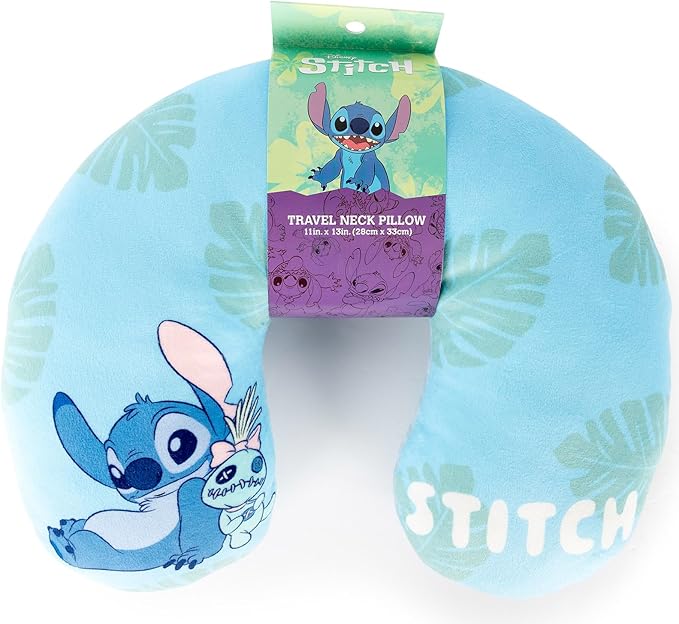 Jay Franco Disney Stitch Kids Travel Neck Pillow - Soft Polyester Support for Car, Airplane & Road Trips - Cute Lilo and Stitch Design - Comfortable Child Neck Support for Ages 3-10
