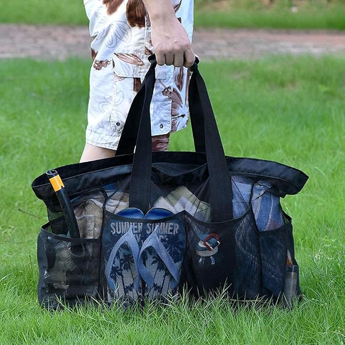 Extra Large Beach Bag Mesh Tote with Zipper and Pockets Ideal for Your Family Cruise/Beach Vacation Essentials