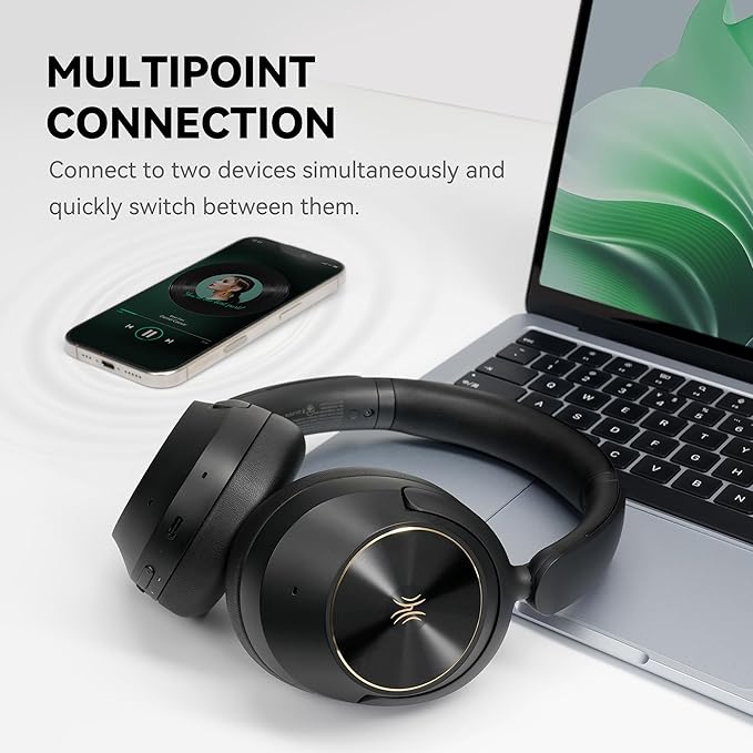 OneOdio Focus A6 Hybrid Active Noise Cancelling Headphones, 75H Playtime, LDAC Hi-Res Lossless Audio, Bluetooth 6.0, Dual Mic ENC Call, Support Wired ANC via USB-C, Wireless Over Ear Headphones