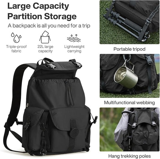 mixi Travel Backpack for Women Men, 18 Inch Carry On Laptop Backpack Flight Approved fits 16'' Laptop, Lightweight Waterproof Hiking Backpack Travel Outdoor Business Casual Daypack, Black