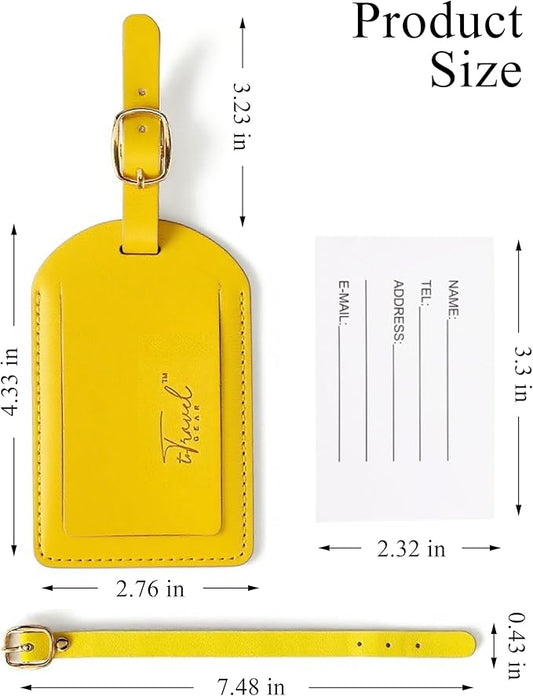 Luggage Tags for Suitcases,2 Pack PU Leather Privacy Protection Bag Tags Travel Accessories Essentials,Lemon Yellow