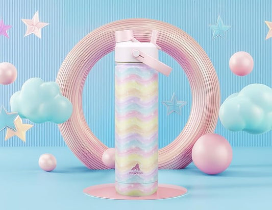 POWCAN 26 oz Insulated Water Bottle with 2-in-1 Straw and Spout Lid, Keep Cold 24H, Leak-Proof, Fits in Car Cup Holder, Stainless Steel Water Bottle for Sports, Travel, Gym, and School (Candy Ripple)