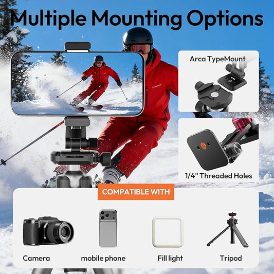 ULANZI MA51 Metal Phone Tripod Mount, Universal Phone Clamp with Arca QR Base, Cold Shoe, Aluminum Tripod Adapter Cell Phone Holder Compatible with iPhone 17 16 15 14 Samsung