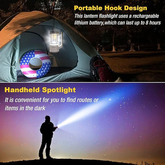 Rechargeable Battery Camping Lantern, Super Bright Flashlights Emergency, Hanging Camping Lights with 4 Modes for Hiking, Car Repair, Outdoor