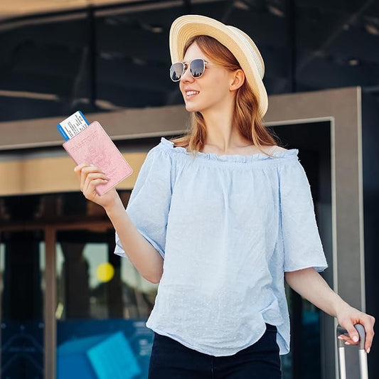 RSAquar Passport Holder for Women and Men, Premium PU Leather Travel Passport Wallet RFID Blocking Passport Cover Travel Documents Organizer (Rose Gold)