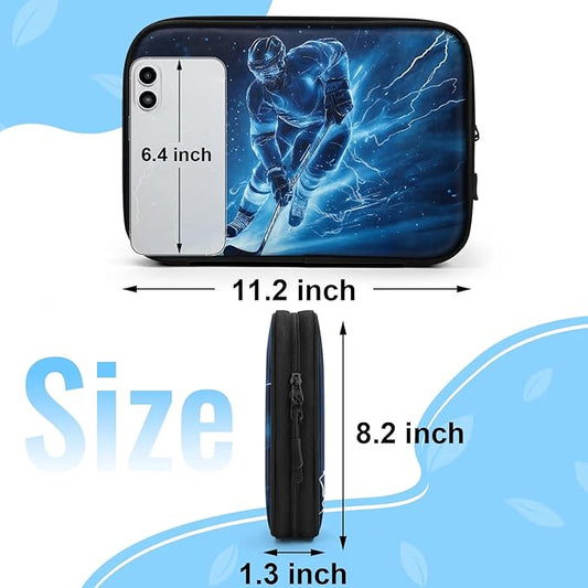 Ice Hockey Travel Cable Organizer Pouch Lightning Electronics Accessories Carry Case Portable Water Resistant Storage Bag for Cord Charger Phone Earphone SD Card