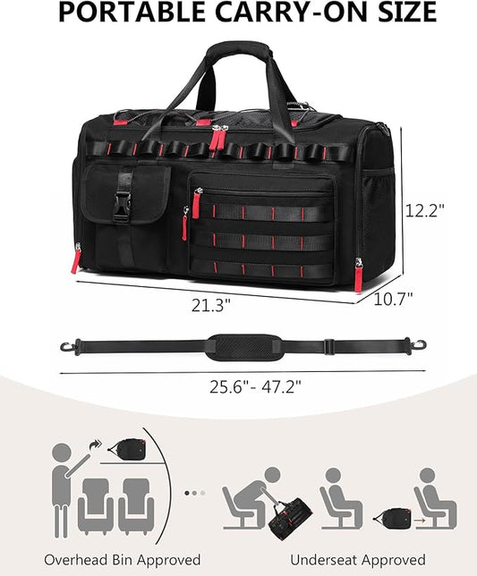 MCBD Gym Bags for Men & Women, 45L Travel Duffle Sports Backpack with Shoes & Laptop Compartment, Large Workout Carry On Bag Weekender Overnight Tote, Black