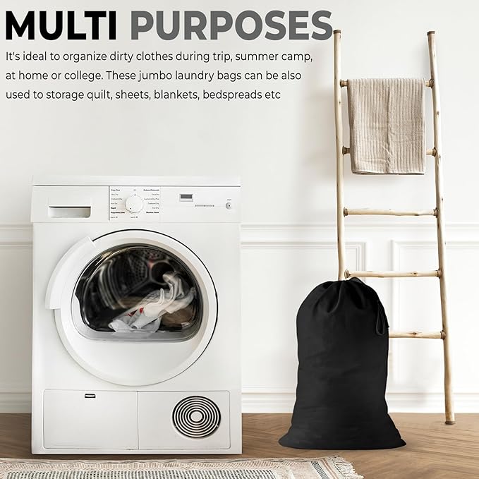 2 Pack - Extra Large Cotton Laundry Bag, Heavy Duty Large Laundry Bags 24 x 36 inch XL Drawstring Travel Organizer Bag Fit Hamper Basket Camp (Dark Grey, Pack of 2)