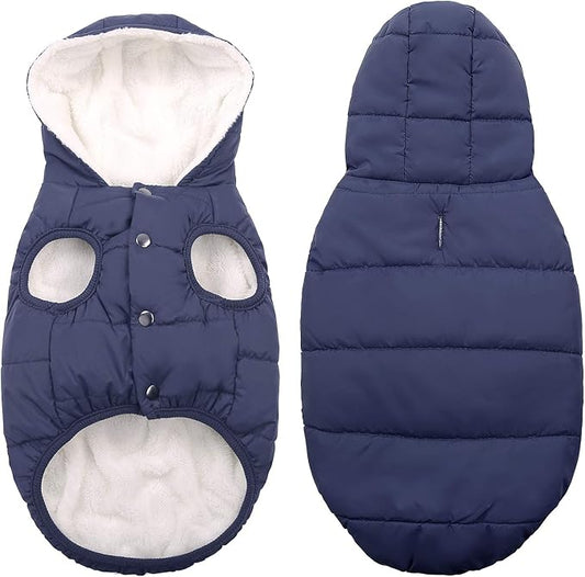Fleece Hoodie, Windproof Waterproof Coat, Winter Warm Jacket, Cold Weather Pet Apparel Clothes Vest for Small Medium Large Dogs (XS, Blue)