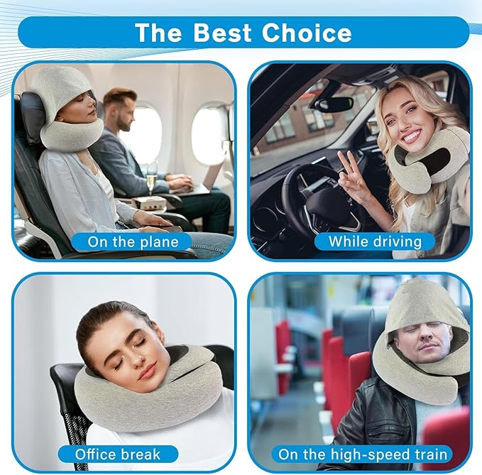 Travel Neck Pillow for Airplanes, Plus Memory Foam Pillows for Neck Support, Best Turtle Pillow for Adult Traveling Sleeping Flight Pillow Cool for Women Long Haul Flights Almohada De Viaje-XS