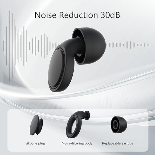 2 Pairs Ear Plugs for Sleeping, Soft Full Silicone Ear Plugs for Noise Reduction 25dB, Reusable Hearing Protection Earplugs for Concert, Focus, Noise Sensitivity, 8 Ear Tips in S/M/L - Black