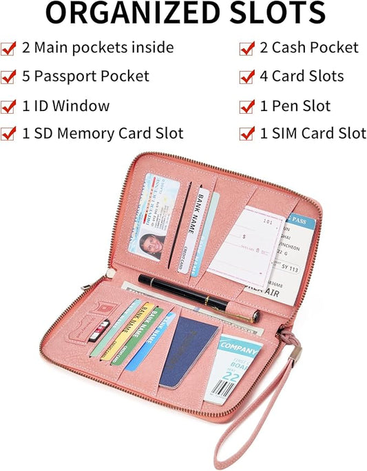 Family Passport Holder Wallet RFID Blocking Zippered Passport Wallet,Women and Men Travel Wallet Ladies Passport Cover