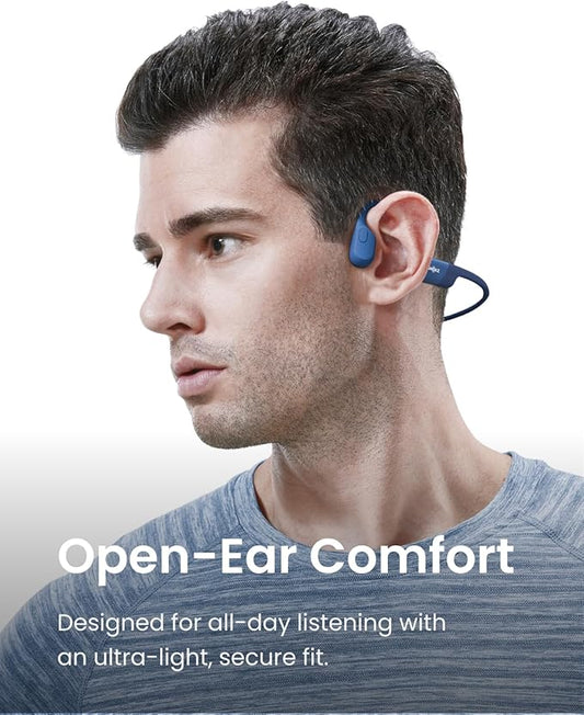 SHOKZ OpenRun, Bone Conduction Headphones,Open-Ear Bluetooth Wireless Sport Headphones for Running & Workout,Sweat Resistant, Long 8H Playtime,Mic,Hair Band-Standard-Blue