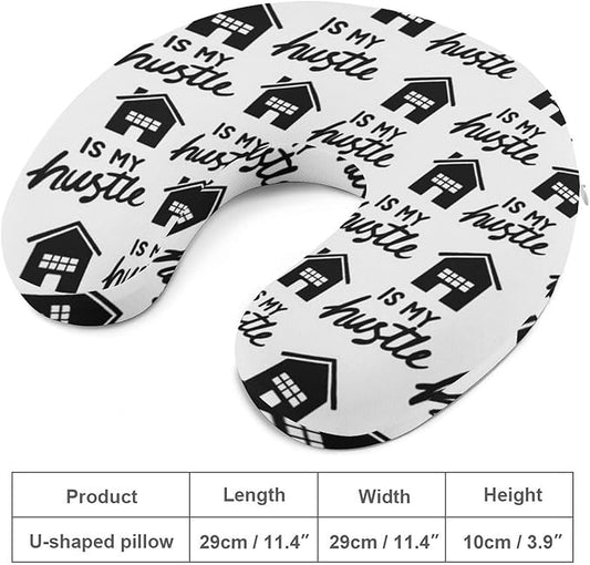 Premium Memory Foam Travel Pillow, Real Estate is My Hustle Funny Realtor U-Shaped, Head Support U-Shape for Bus Airplane Restful Sleep, Washable Breathable Cover