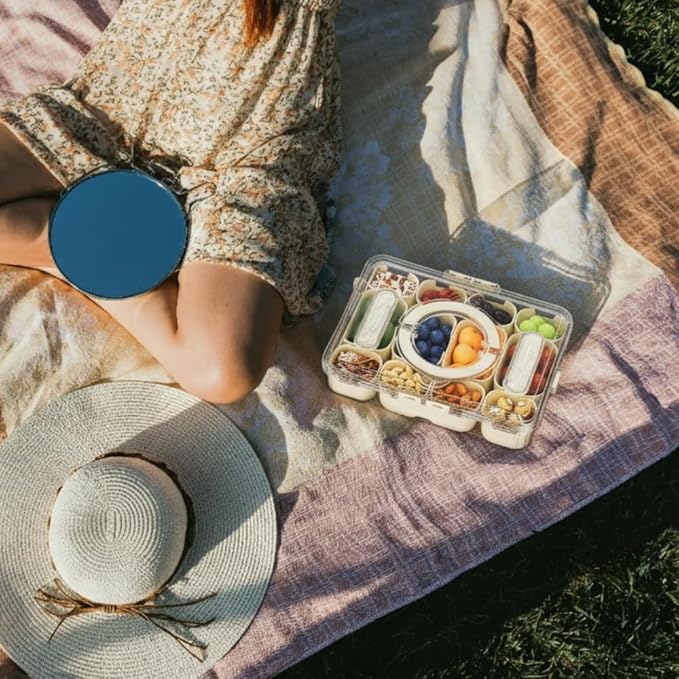 New Upgrade Snackle Box Container – Portable Snack Box with 6-8-10-12 Compartments, Snack Organizer, Snack Containers with Lids, Clear Storage Snack Pack Container for Travel, Party, Movies