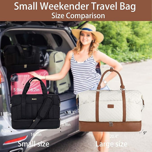 Weekender Bag, Large Travel Duffel Bag for Women, Carry on Overnight Bag with Shoe Compartment and Toiletry Bags