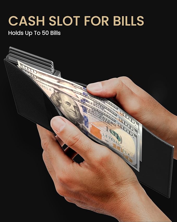 typecase Mens Wallet Card Holder for AirTag: Leather Smart Wallet for Men Compatible with Apple Air Tag, RFID Blocking, Slim, Minimalist - 9-14 Card Capacity | ID Window | Cash Slot (Dark Black)