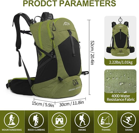 Hiking Backpack, Waterproof Hiking Daypack with 3L Water Bladder and Rain Cover, Lightweight Travel Camping Backpack for Men Women (Dark Green)