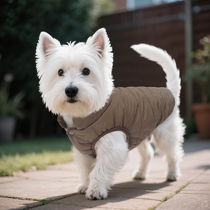 ASENKU Dog Winter Coat - Waterproof Windproof Dog Jacket, Warm Snowproof Doggie Puffer Vest for Cold Weather, Lightweight Snow Coats for Small Medium Large Dogs (S, Coffee)