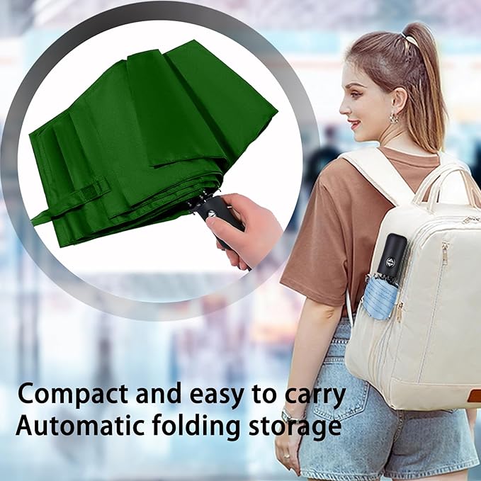 SIEPASA Windproof Travel Compact Umbrella-Automatic Umbrellas for Rain-Compact Folding Umbrella, Travel Umbrella Compact, Small Portable Windproof Umbrellas for Men Women Teenage. (Green)