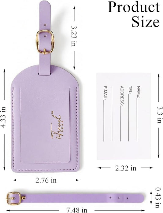 Luggage Tags for Suitcases,2 Pack PU Leather Privacy Protection Bag Tags Travel Accessories Essentials,Lavender